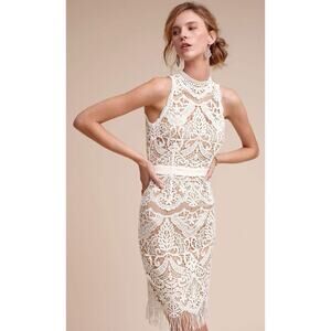 Saylor Size Medium Marcella Floral Lace Flapper Dress White Lace Fringe Crochet